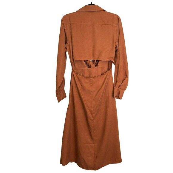 Thakoon Tie Front Open Back Long Sleeve Midi Dress Brown NWT Sz 2 - Picture 5 of 7